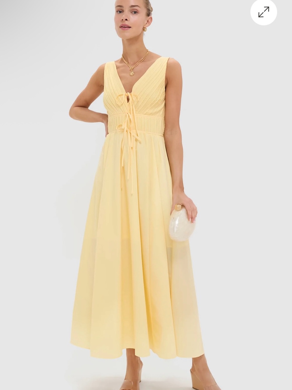 Tuckernuck Pale Yellow V-Neck Tie-Front Maxi Dress Moon River